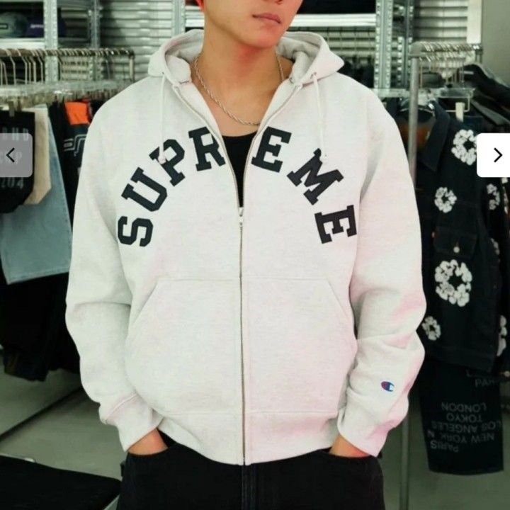 Supreme Champion Zip Up Hooded Sweatshirt グレー M｜Yahoo!フリマ