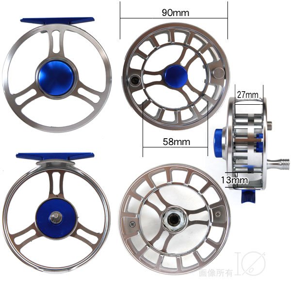 フライリール #5/6 アルミマシンカット シルバー&ブルー Fly Reel | ff