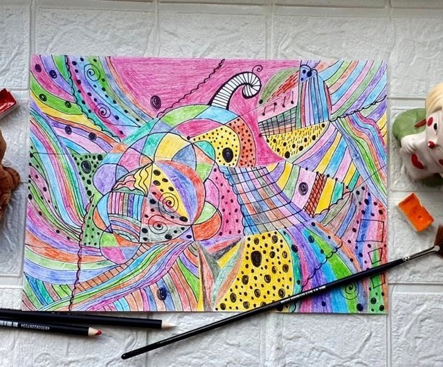 送料無料】ロシア 抽象画 #2027, 抽象鉛筆画 コンテンポラリー モダン