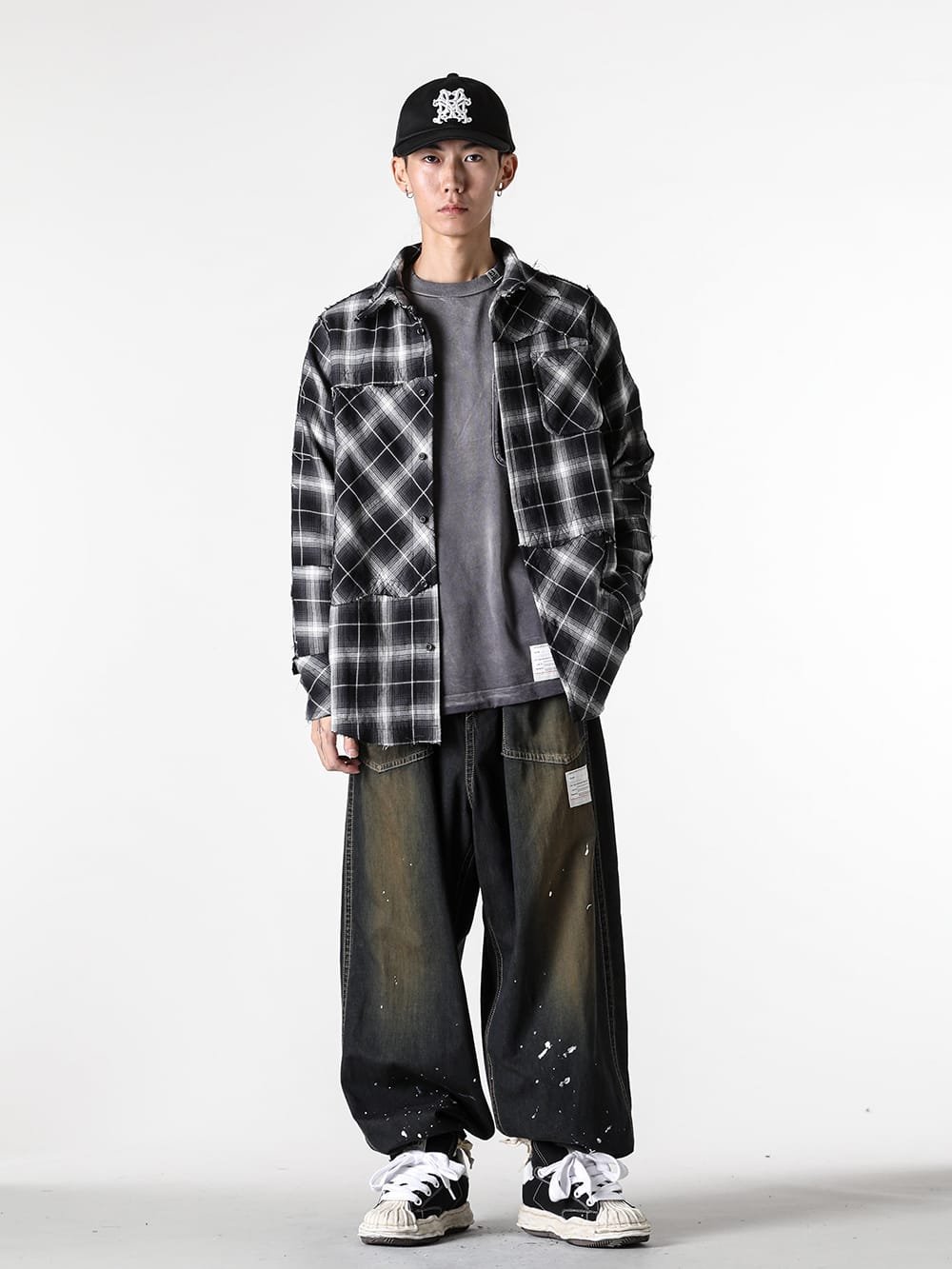 Rafu パッチワークシャツ ペイントデニムスタイル -FASCINATE