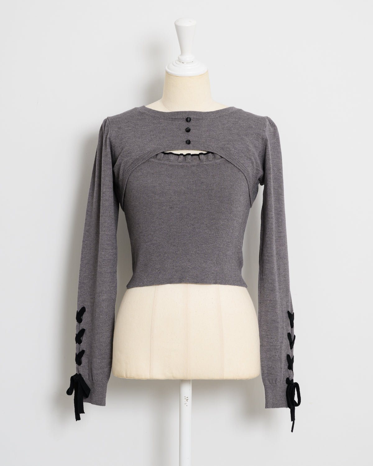 レースアップスリーブレイヤードニット – pium