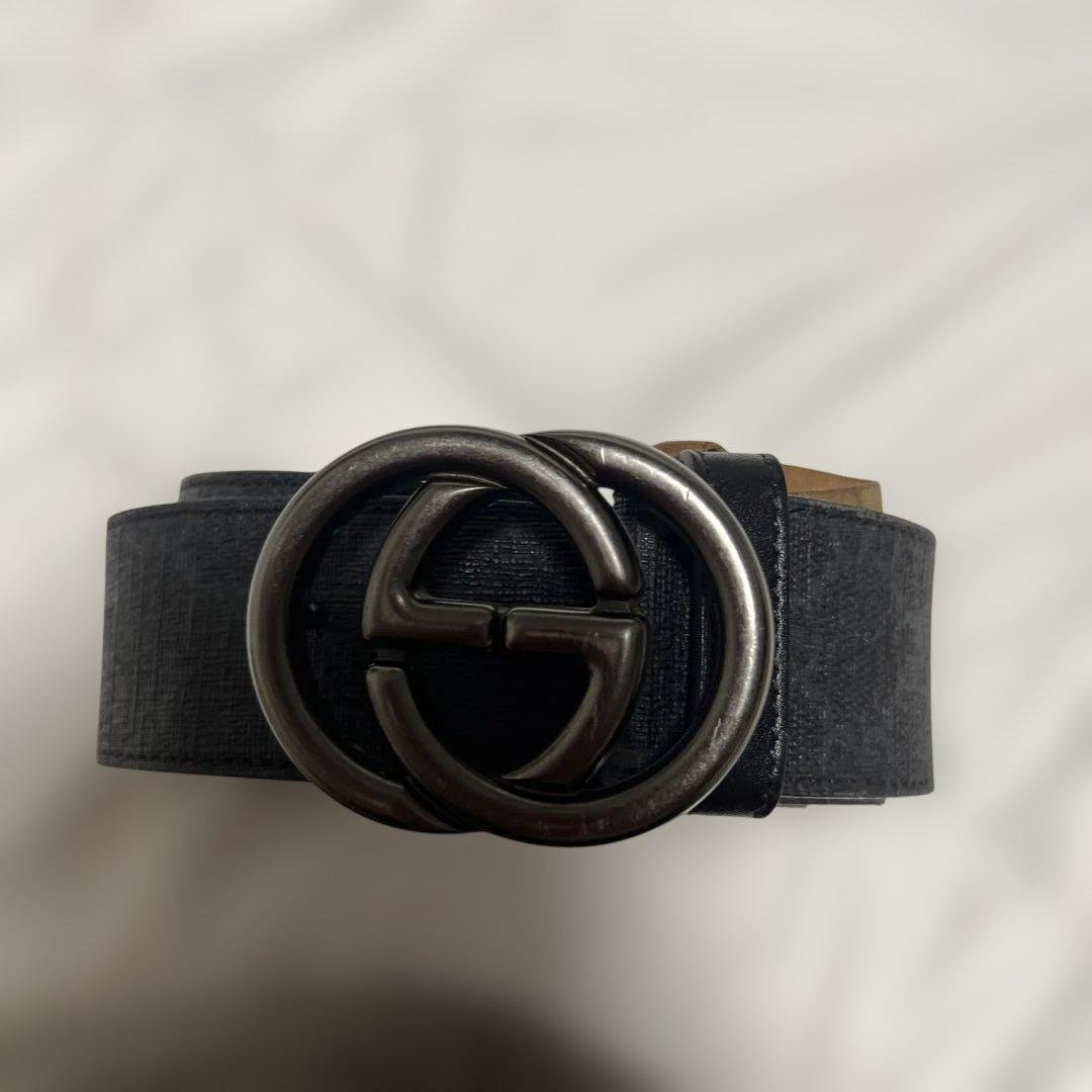 GUCCI ブラック GGロゴバックル ベルト インターロッキングG バックル付き ベルト ・ブラック レザー | GUCCI公式