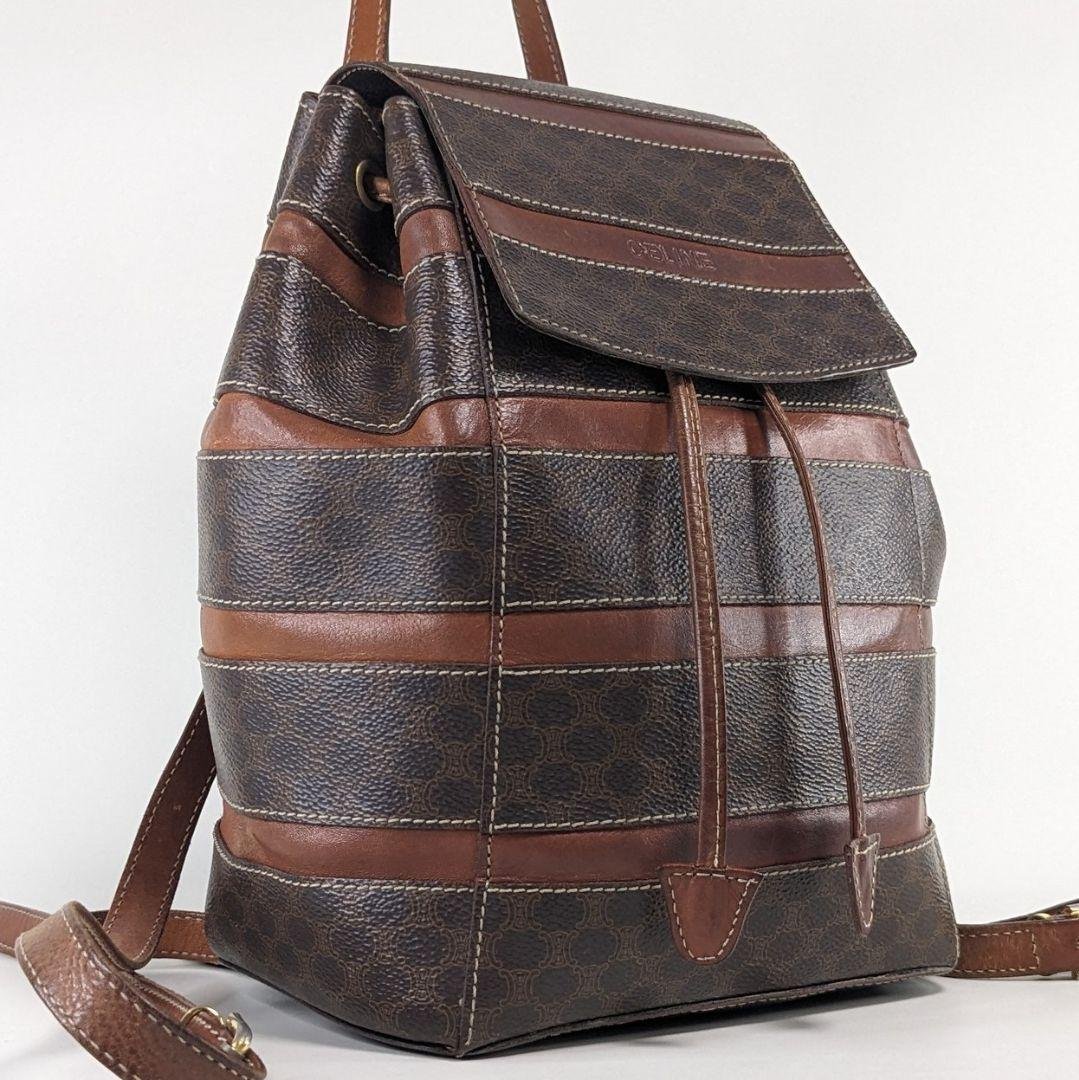 美品　セリーヌ　バックパック　リュック　マカダム　トリオンフ　ライン　PVC CELINE セリーヌ マカダム PVC×レザー フロントポケット バックパック